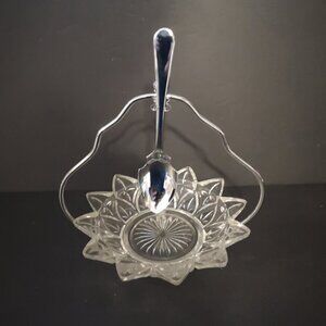 VTG NIB Jam / Relish 3 Piece Set with Glass Dish & Metal Holder #305C England